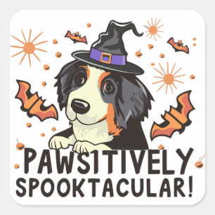 Sticker Carré Spooktaculaire ! - Chien bernois d'Halloween