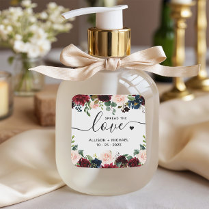 Sticker Carré Spread Love Burgundy Marine Floral Mariage Sanitiz