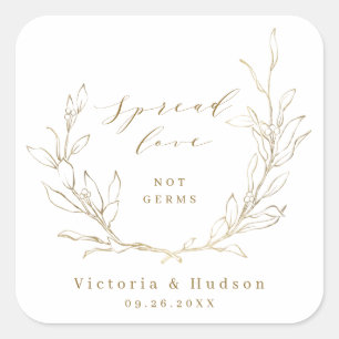 Sticker Carré Spread Love Gold simple élégante couronne botaniqu