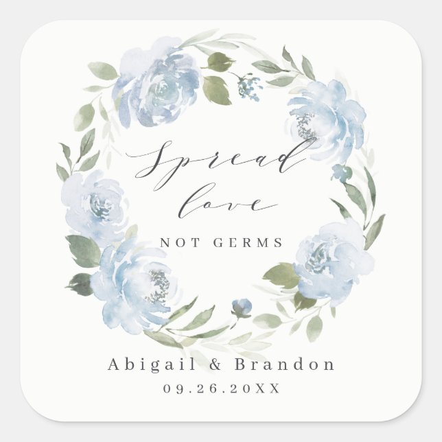 Sticker Carré Spread Love Romantique bleu poussiéreux mariage fl (Devant)