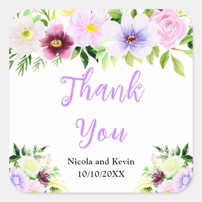 Sticker Carré Spring Purple Flowers with Foliage (Devant)