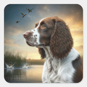 Sticker Carré Springer Spaniel Dog By Duck Pond
