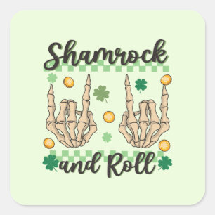 Sticker Carré Squelette à main shamrock et rouleau