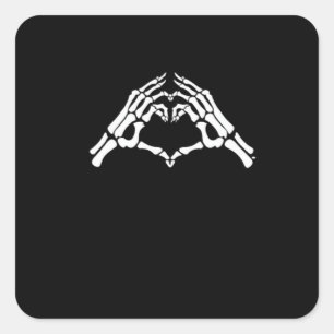 Sticker Carré Squelette Coeur Et Main Signal