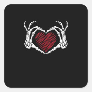Sticker Carré Squelette Coeur main signe costume tendance Hallow