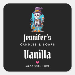 Sticker Carré Squelette dans un chapeau haut Halloween bougies a