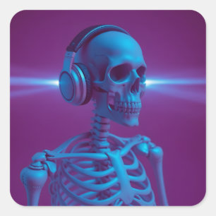 Sticker Carré Squelette de musique qui ne meurt jamais