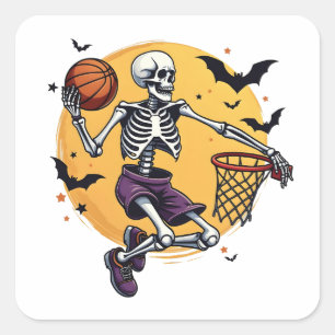 Sticker Carré Squelette éffrayant Dunking Basketball Graveyard H