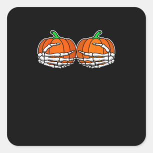 Sticker Carré Squelette Main sur la poitrine Citrouille Hallowee