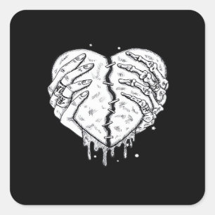 Sticker Carré Squelette Mains Coeur - Coeur gothique Classique