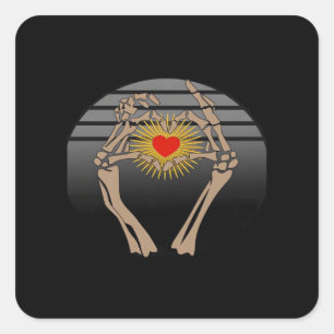 Sticker Carré Squelette Mains Faire Un Coeur Classique