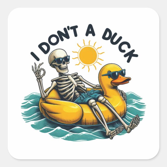 Sticker Carré Squelette sarcastique sur canard (Devant)