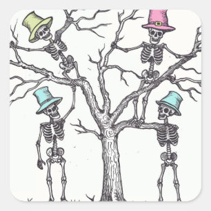 Sticker Carré Squelettes d'Halloween