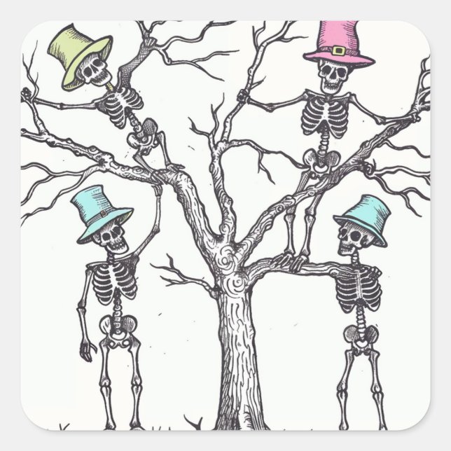 Sticker Carré Squelettes d'Halloween (Devant)