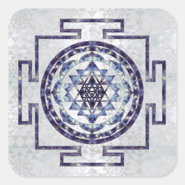 Sticker Carré Sri Yantra / Sri Chakra Gemstone et perle (Devant)