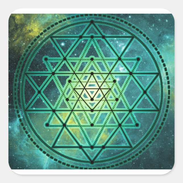 Sticker Carré Sri Yantra vert mystique (Devant)