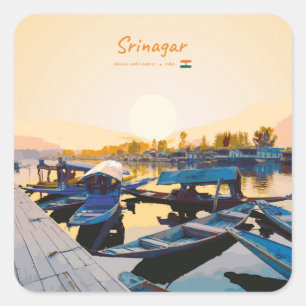 Sticker Carré Srinagar, Inde - Bateaux Shikara du lac Dal