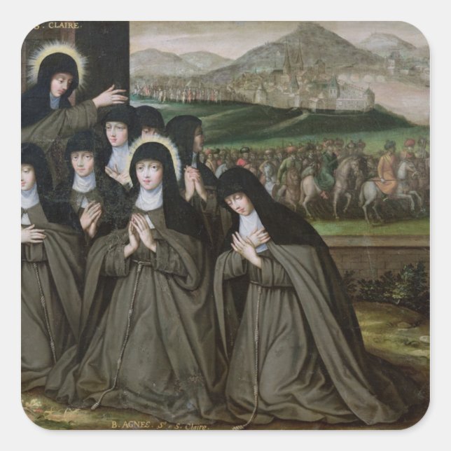 Sticker Carré St Claire avec sa soeur, Agnès et nonnes (Devant)