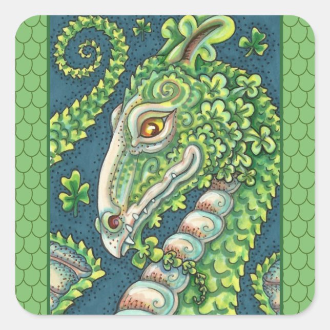 STICKER CARRÉ ST. DRAGON SHAMROCK VERT DE PATRICK, IMAGINAIRE IR (Devant)