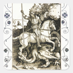 Sticker Carré ST. GEORGE ET DRAGON , Blanc noir