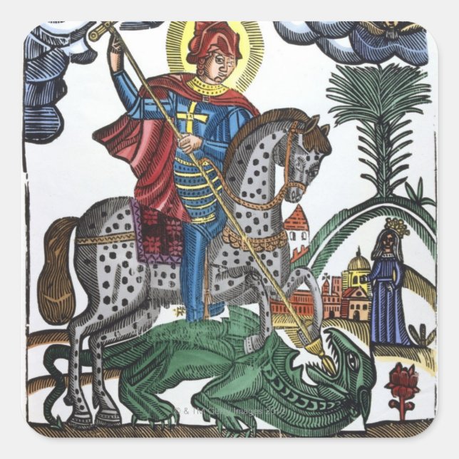 Sticker Carré St. George tuant le dragon (Devant)