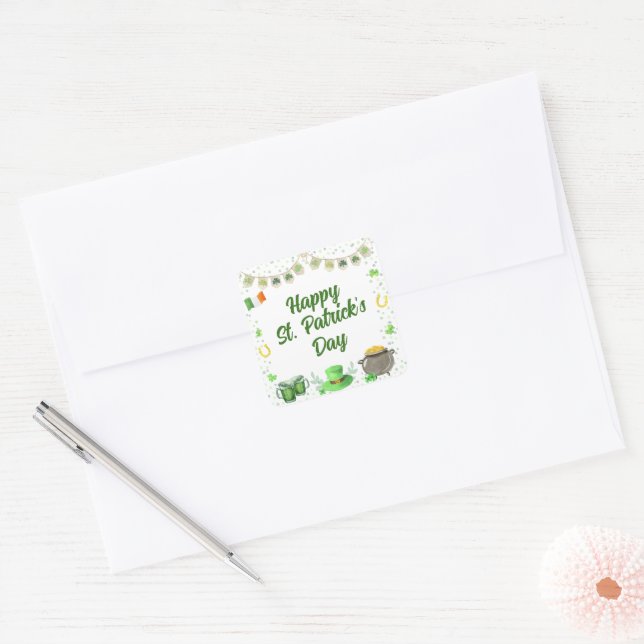 Sticker Carré St patrick aquarelle (Enveloppe)