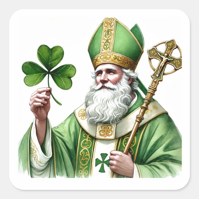 Sticker Carré St. Patrick Green Shamrock Religieux (Devant)