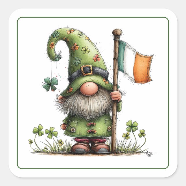 Sticker Carré St. Patrick’s Day Gnome (Devant)