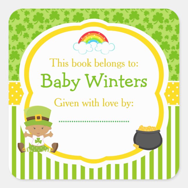 Sticker Carré St Patrick's Day Baby shower Africain Américain Fi (Devant)