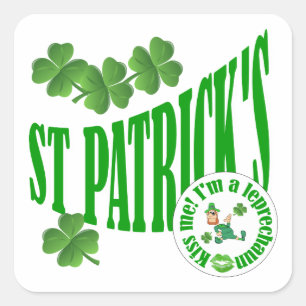 Sticker Carré St Patrick's, embrasse-moi je suis un leprechaun