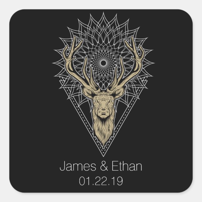 Sticker Carré Stag Mandala Mariage (Devant)