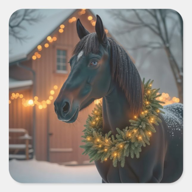 Sticker Carré Stallion avec couronne de Noël (Devant)