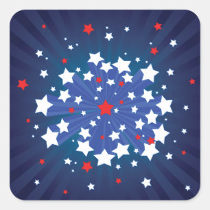 Sticker Carré Starburst Patriotique Rouge Blanc et Bleu USA