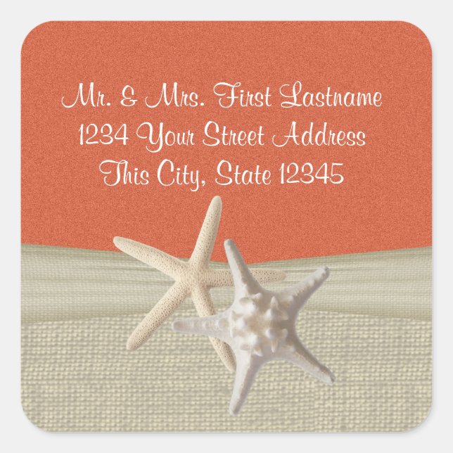 Sticker Carré Starfish & Burlap Coral Beach (Devant)