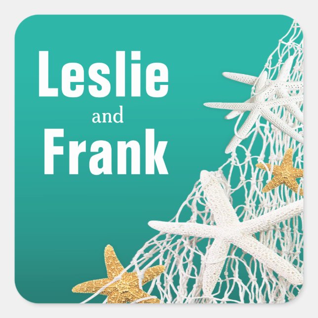 Sticker Carré Starfish Netting Plage Mariage Faveur | aqua (Devant)
