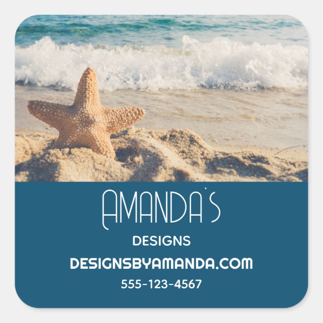 Sticker Carré Starfish sur une plage de sable Photo Business (Devant)