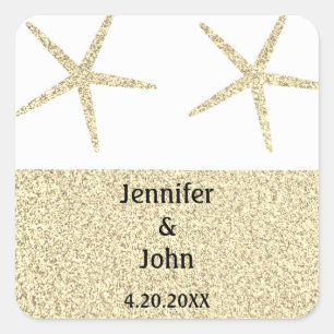 Sticker Carré Starfish Tropical Gold Parties scintillant Mariage