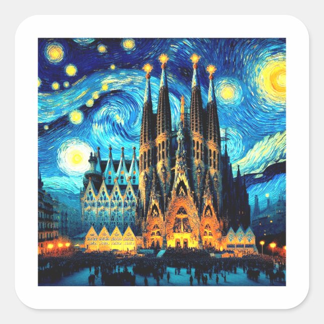 Sticker Carré Starry Sagrada Familia Barcelona (Devant)