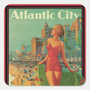 Sticker Carré Station balnéaire d'Atlantic City, voyage en train
