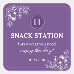 Sticker Carré Station de collations de mariage à fleurs violette
