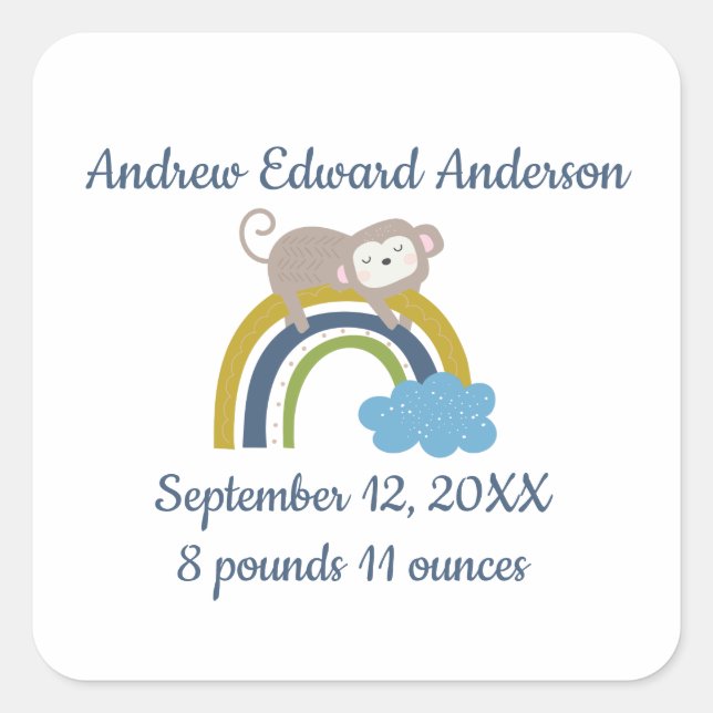 Sticker Carré Statistiques de naissance Rainbow Sleeping Animal  (Devant)