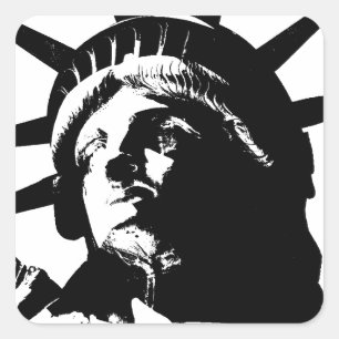 Sticker Carré Statue d'Art Pop Noir & Blanc de la Liberté