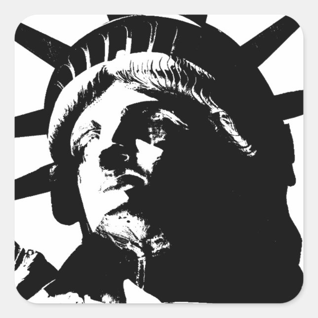 Sticker Carré Statue d'Art Pop Noir & Blanc de la Liberté (Devant)