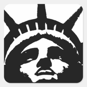 Sticker Carré Statue d'Art Pop Noir & Blanc de la Liberté