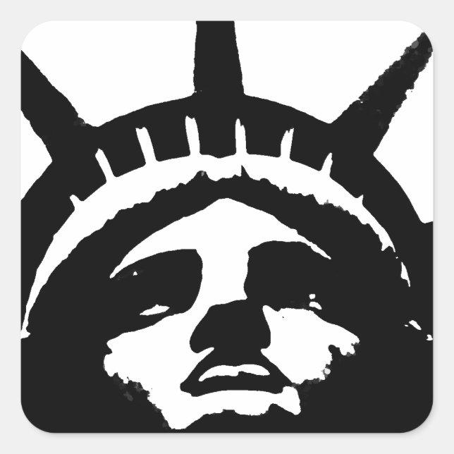 Sticker Carré Statue d'Art Pop Noir & Blanc de la Liberté (Devant)