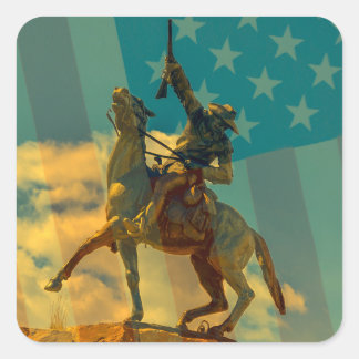Sticker Carré Statue de Buffalo Bill Cody Cody, Wyoming & drapea