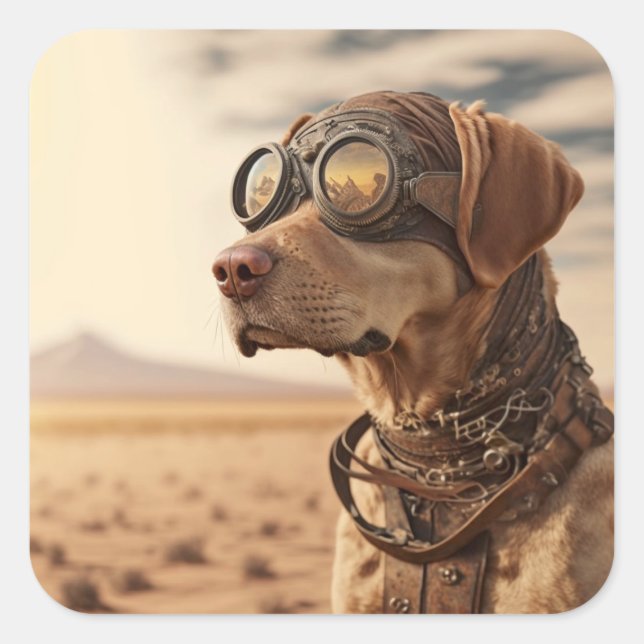 Sticker Carré Steampunk Labrador Retriever Chien (Devant)