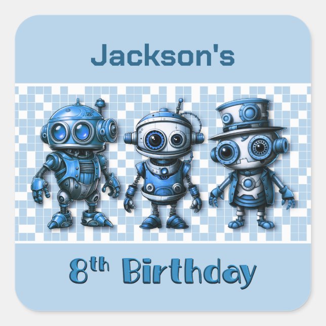 Sticker Carré Steampunk Robot Thème 8ème anniversaire (Devant)