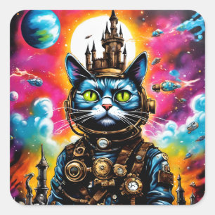 Sticker Carré Steampunk Space Cat II