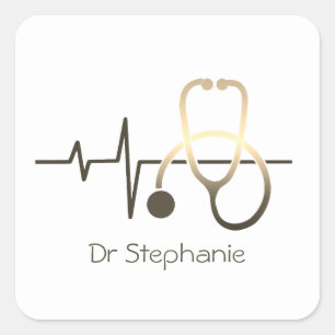 Sticker Carré Stéthoscope Battement de coeur Médical